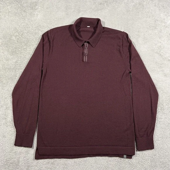 Lululemon Techwool Polo Shirt Mens Large Burgundy Long Sleeve Wool Blend - Picture 1 of 10